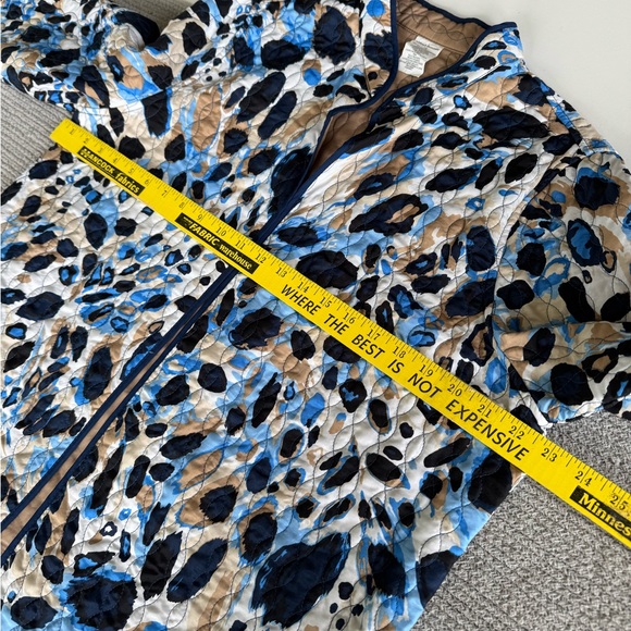 Alfred Dunner Navy Blue White Graphic Floral Quilted Jacket Lightweight Coat 14 - Picture 7 of 10
